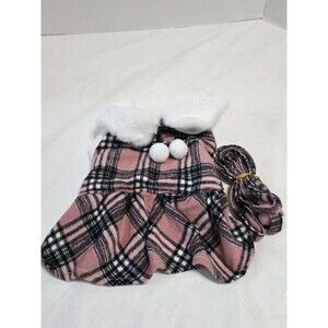 NWT YikeYo Pink and Black Plaid Dog Coat and Leash Size Small